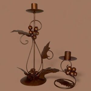 CANDLE HOLDER SET OF TWO Elegant Vintage Style Tuscan Inspired Painted Copper